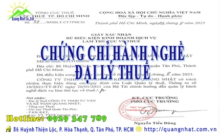 CHỨNG CHỈ HÀNH NGHỀ ĐẠI LÝ THUẾ